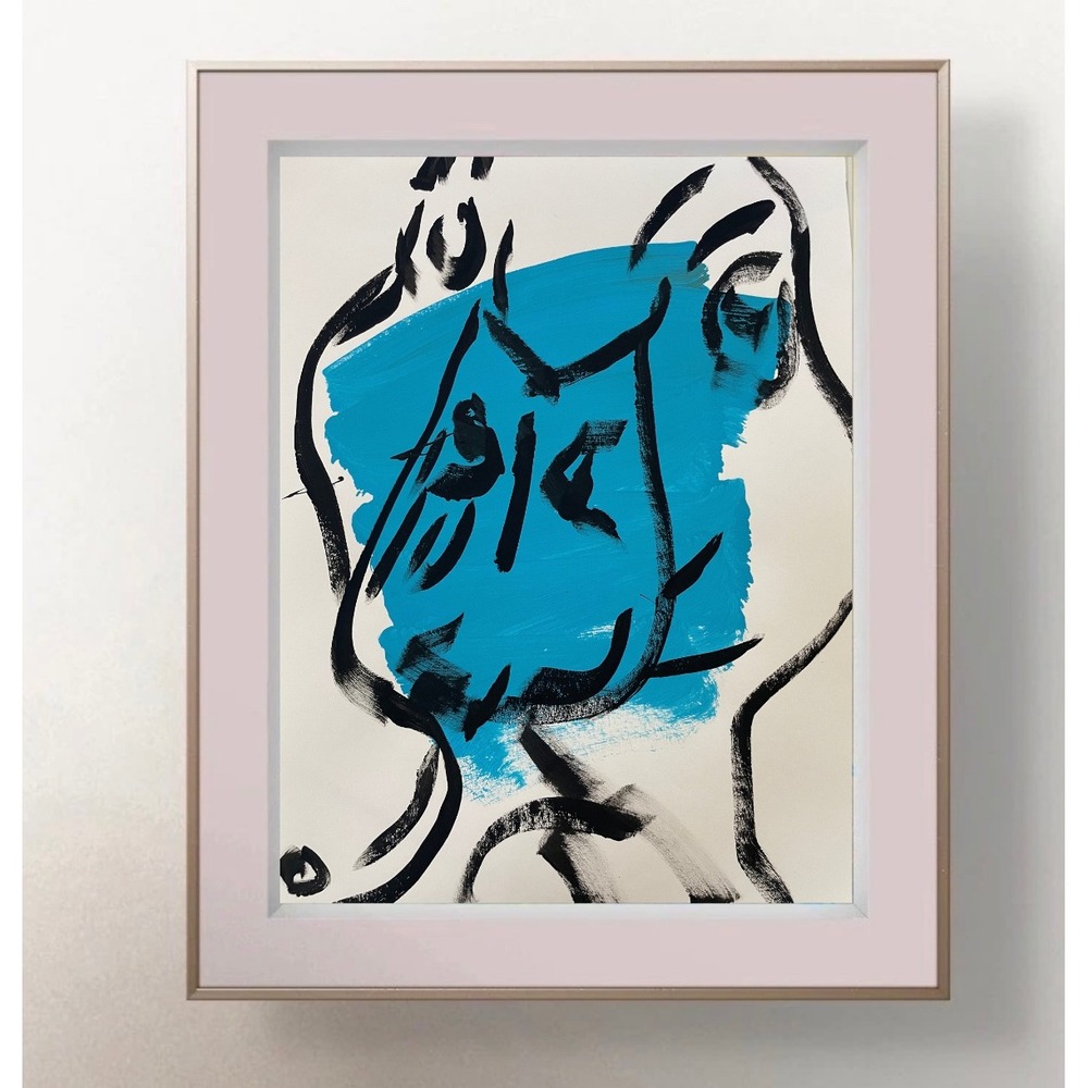 OMAN Original Duck Abstract Expressionist Painting Blue Spiritual Modern Art
